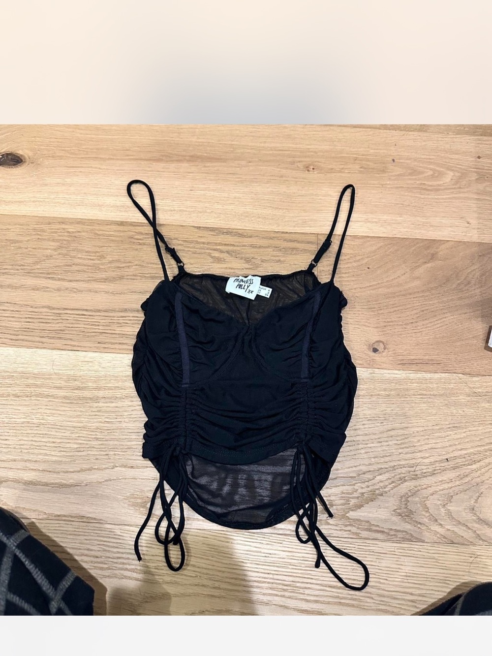 Princess Polly Black Ruched Cami Top with Adjustable Ties